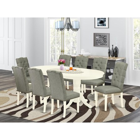 East West Furniture 9 Piece Vancouver Dining Set - Linen White VAEL9-LWH-07